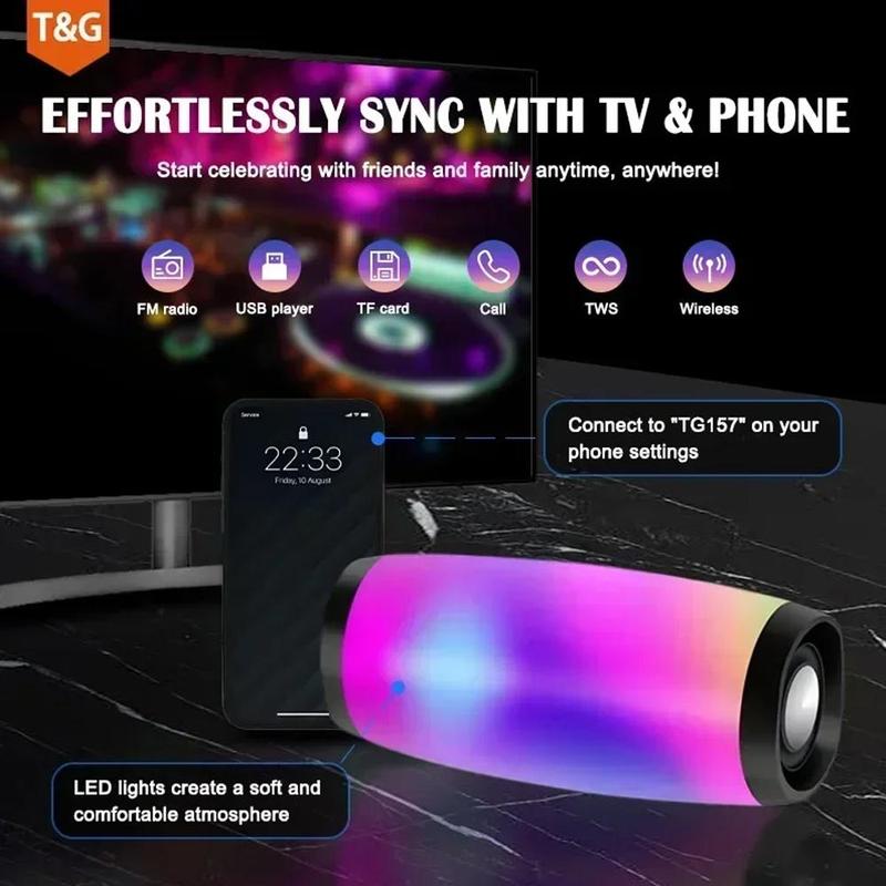 T&G Portable Wireless Speaker, 1 Count Rechargeable LED Light Speaker with Handle, Wireless Subwoofer Speaker for Outdoor Camping, Audio - 8